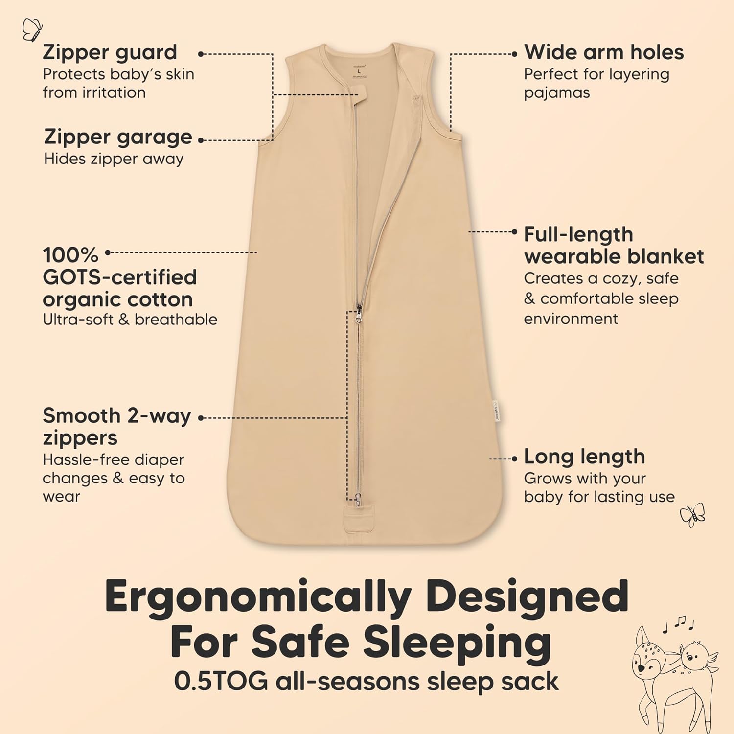 2-Pack Baby Sleep Sacks, Zipper Wearable Blanket - 0.5TOG Organic Cotton, Lightweight,Soft Cozy Toddler Sleeping Sack 12-24 months,Easy to Wear Large Newborn Transition Swaddles Sleepsacks (Toasty, L) - Image 2