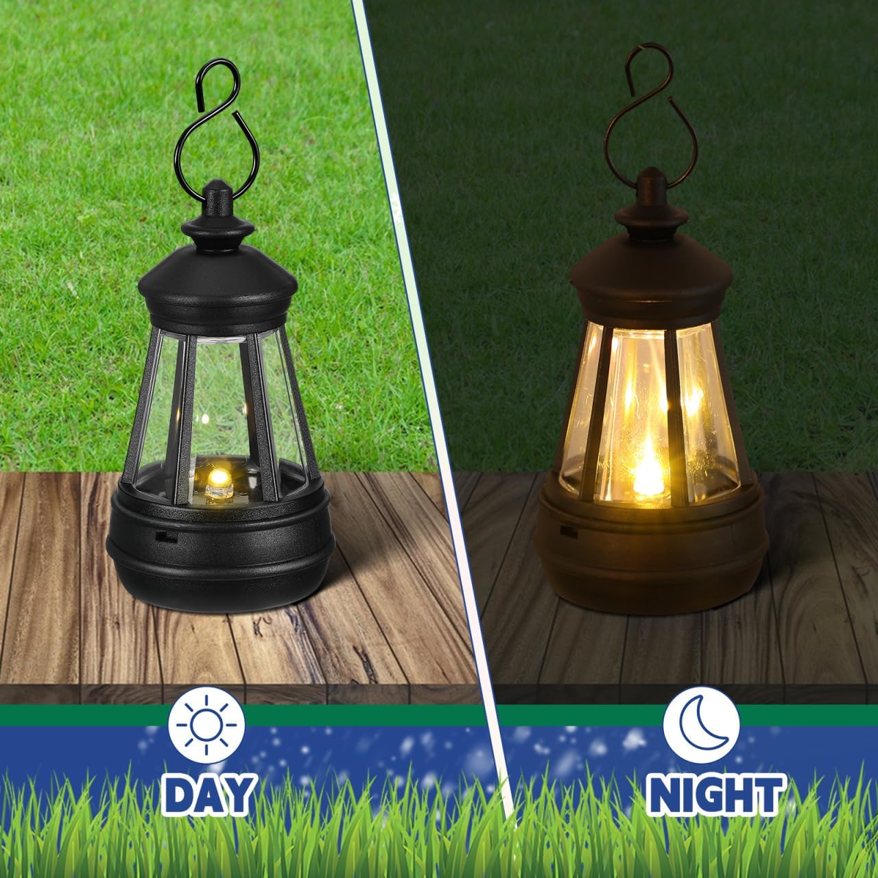 3Pcs Small Solar Lantern Lights, 3.3x1.9in Mini Hanging Lantern Replacement Solar Powered Fake Lights for Outdoor Statue Decorative Christmas Garden Decor