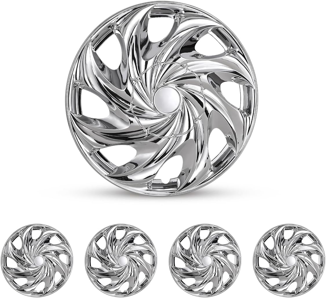 AUTOWIKI 4-Pack Premium 15" Wheel Rim Cover Hubcaps OEM Style Replacement Snap On Car Truck SUV Hub Cap - 15 Inch Set, Steel Wheels, Chrome