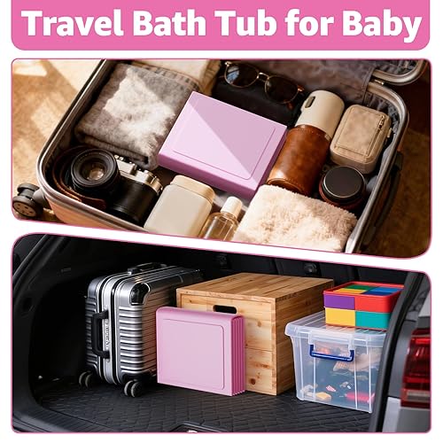 Miniatura 6 de Bañera plegable para bebé, bañera para niños pequeños con tapón de drenaje, plegada para almacenamiento sin montaje, adecuada para recién nacidos y