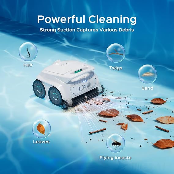 WYBOT B1 Robotic Pool Cleaner, Floor and Wall Cleaning, Cordless Vacuum for Inground & Above Ground, Smart Navigation, Self-Parking, White Green