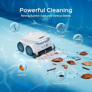 WYBOT B1 Robotic Pool Cleaner, Floor and Wall Cleaning, Cordless Vacuum for Inground & Above Ground, Smart Navigation, Self-Parking, White Green