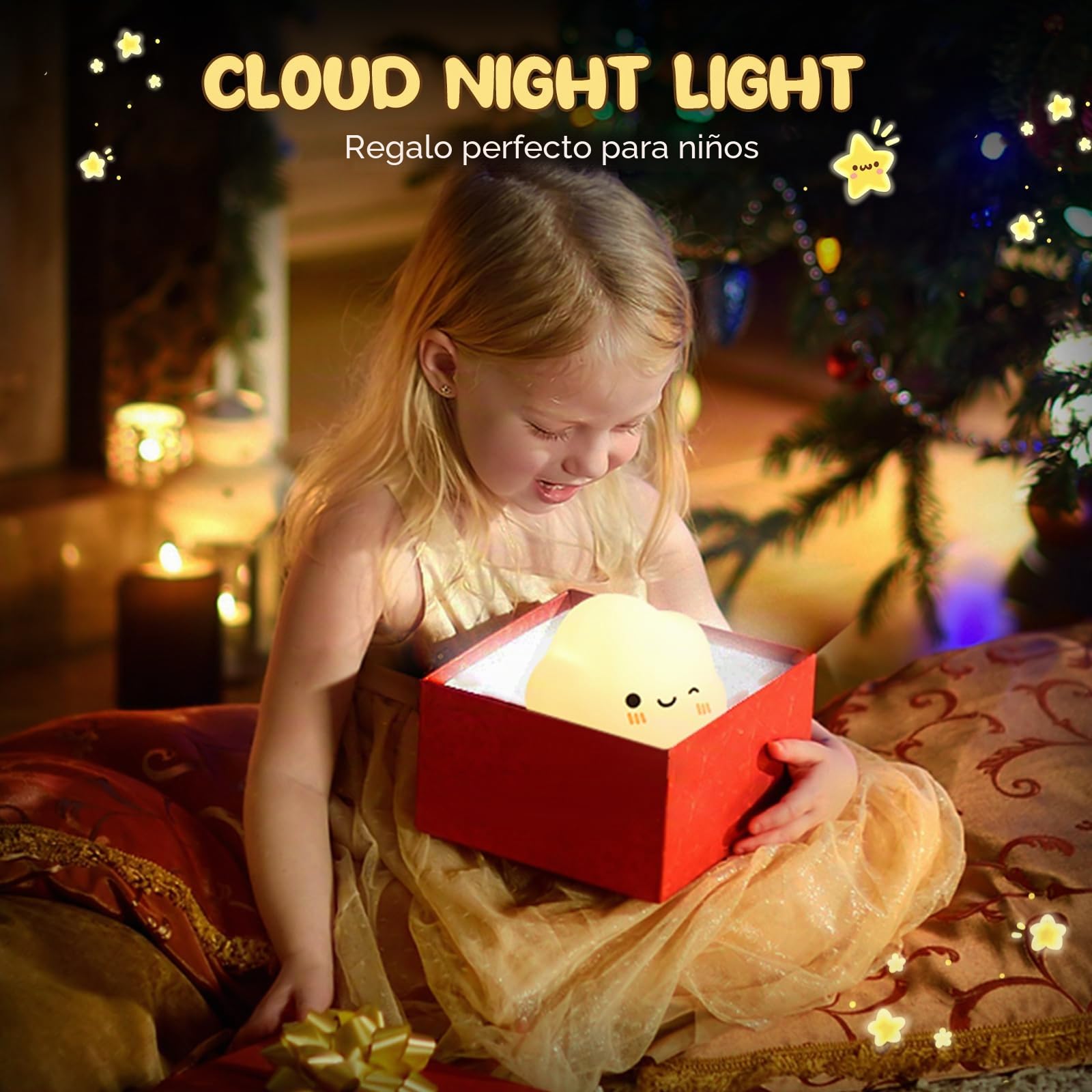 Luz Nocturna Infantil Control Táctil Recargable 7 Colores 3 Brillo Lampara Bebe Noche Nube