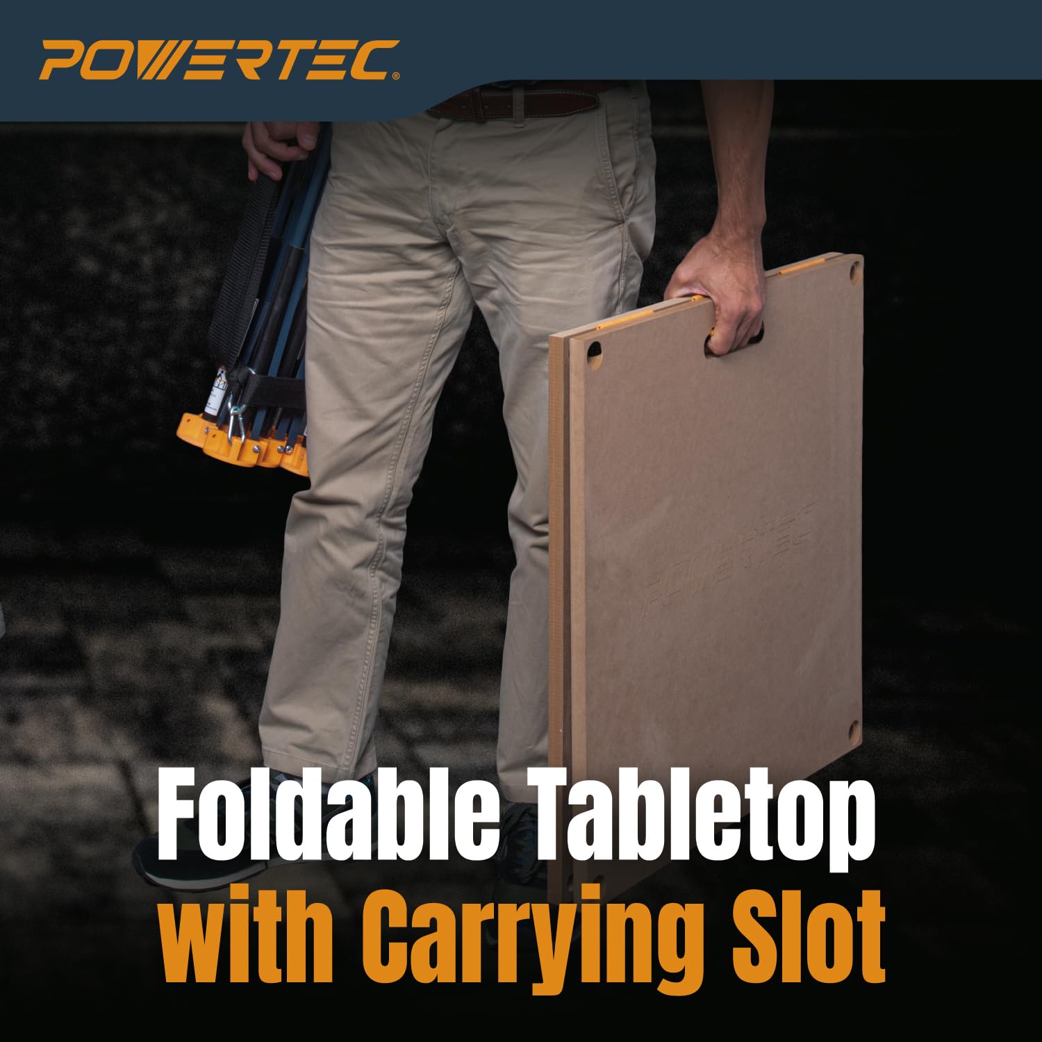 POWERTEC 72302 Arachni Flex 24" x 48" Foldable Workbench Tabletop w/8PCs Bench Dogs for 3/4" Dog Holes - Portable Work Surface w/Pre-drilled Dog Holes & Quick-Insert Locks for Woodworking