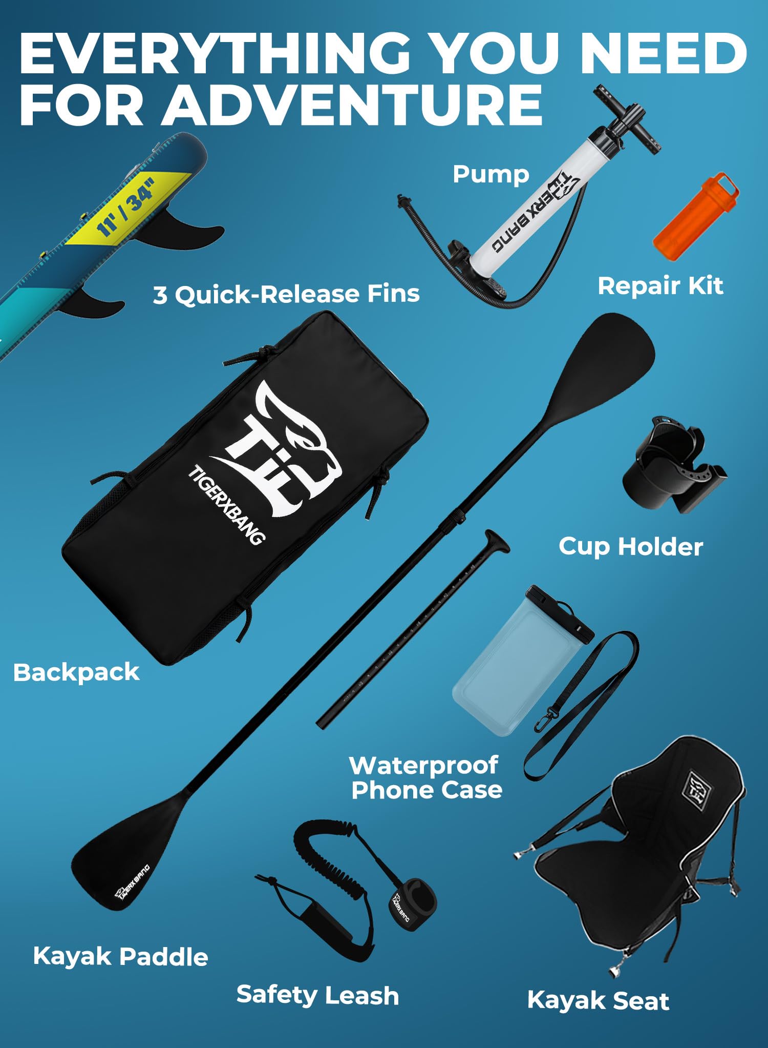 TIGERXBANG Aufblasbares Stand Up Paddle Board Mit Paddleboard Zubehör, Minimalistisches Paddleboard für Erwachsene und Jugendliche Aller Könnensstufen