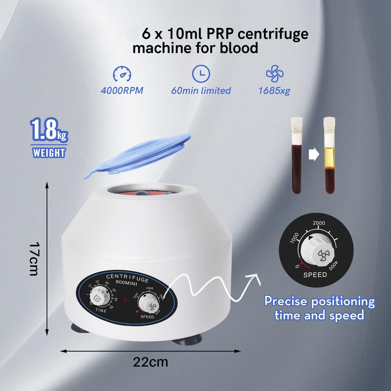 Centrífuga de Laboratorio, centrífuga de sobremesa, 4000 RPM, 1685 x g de Fuerza centrífuga con Temporizador de 0 a 60 min, 6 x 10 ml for Laboratorio, Ciencias Escolares