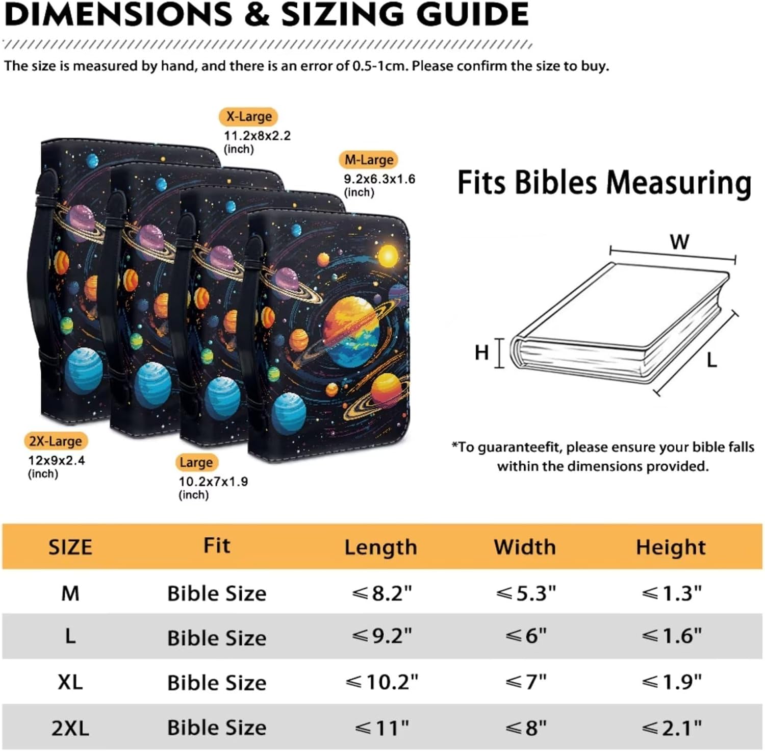 Galaxy Planet Print Casual Bible Cover Lightweight Church Bible Carrier with 2Pcs Bookmarks Book Cover Books Carrying Case for Women Men Outdoor Study Prayer Travel, L