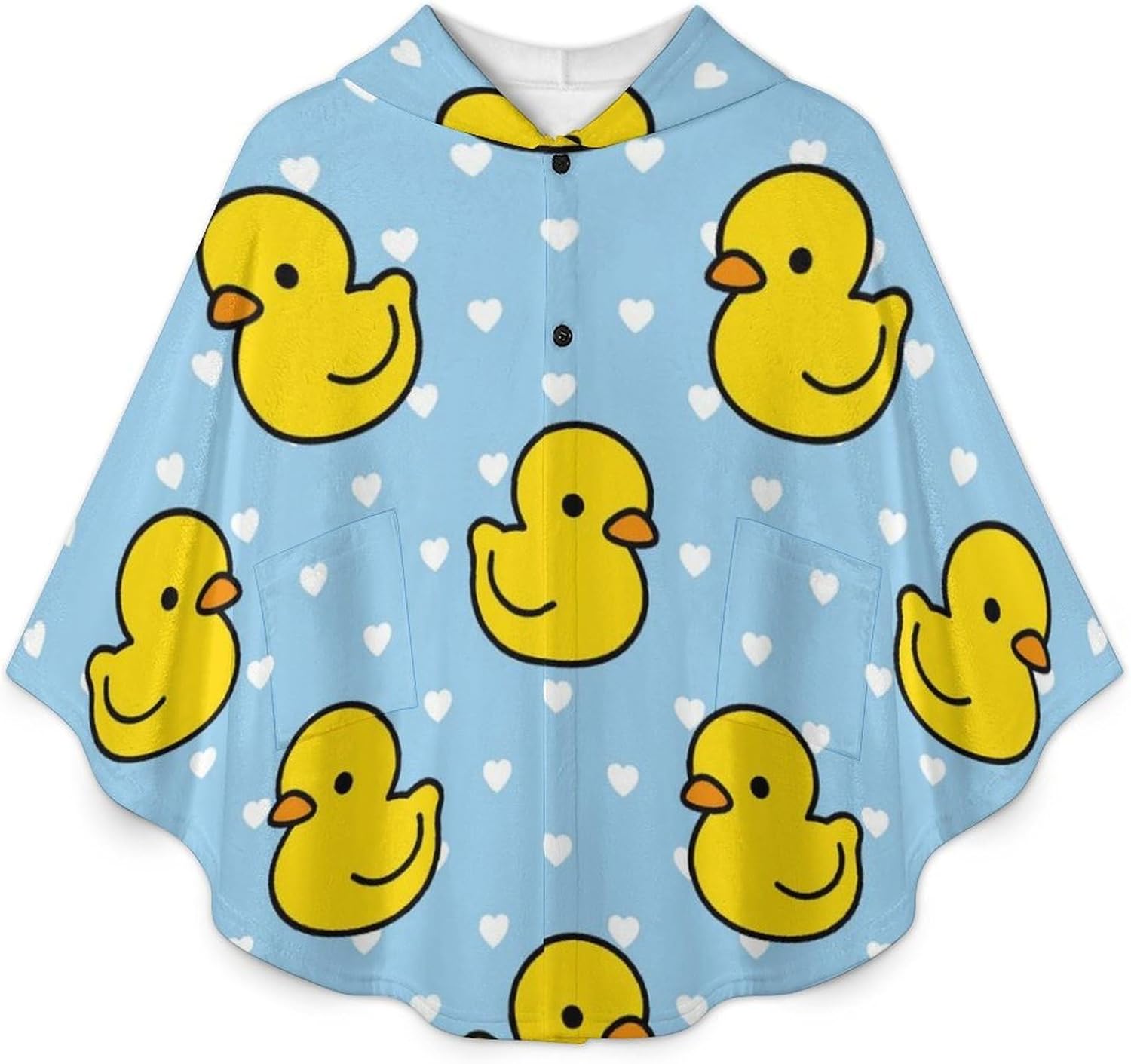 Cartoon Yellow Duck Wearable Blanket with Hooded Flannel Blankets Cape with Pocket