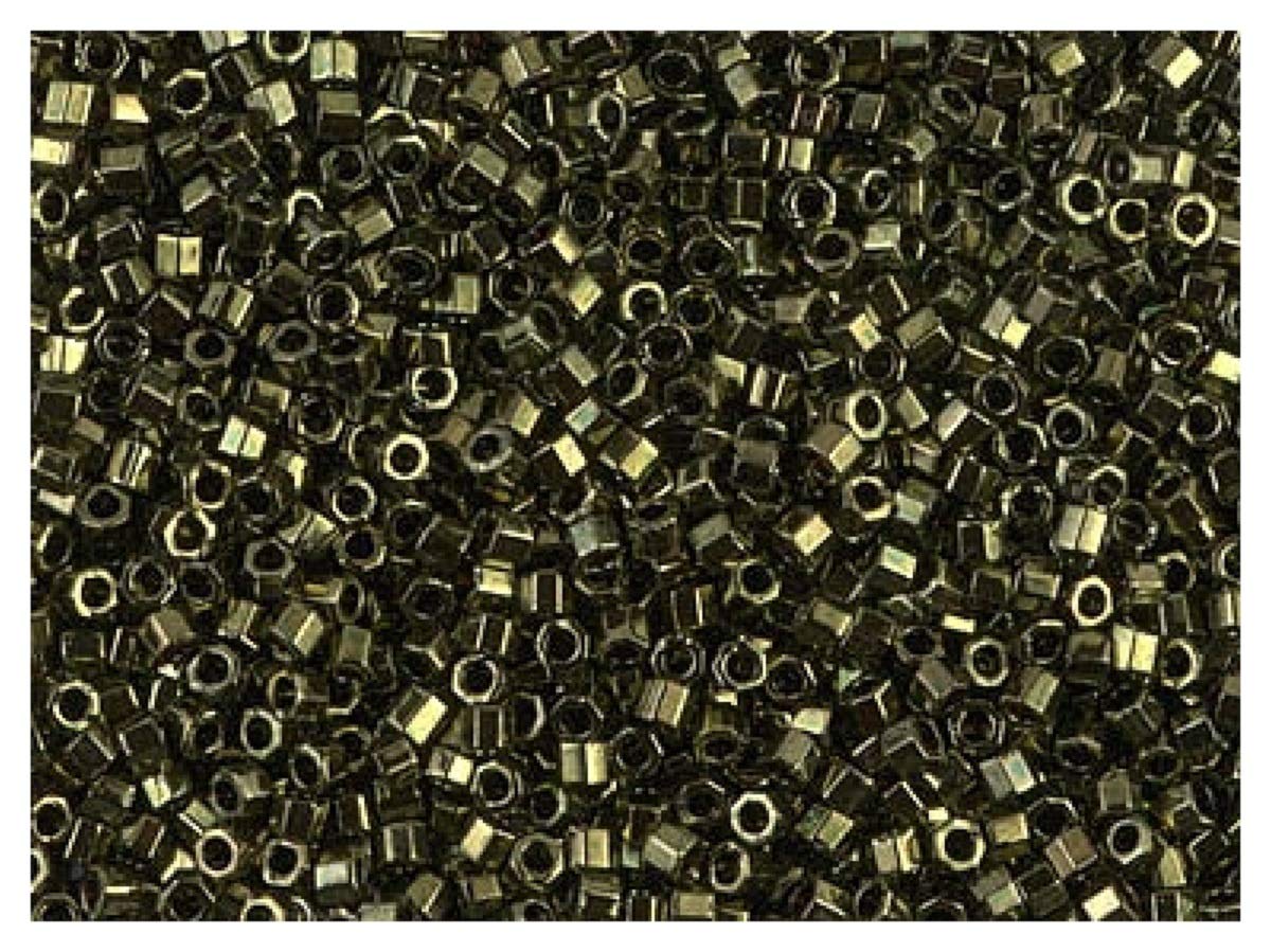 Miyuki Delica Cutting Koraliki, 11/0, 10g, japońskie koraliki szklane w kształcie sześciokątnego cylindra 1,6 x 1,3 mm, otwór 0,8 mm, metaliczny oliwkowy (nieprzezroczyste ciemne zielone ostrze)