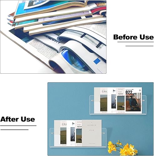 Miniatura 3 de Paquete de 2 soportes acrílicos para folletos, soporte de pared transparente para colgar revistas, estante de cómics, organizador de almacenamiento