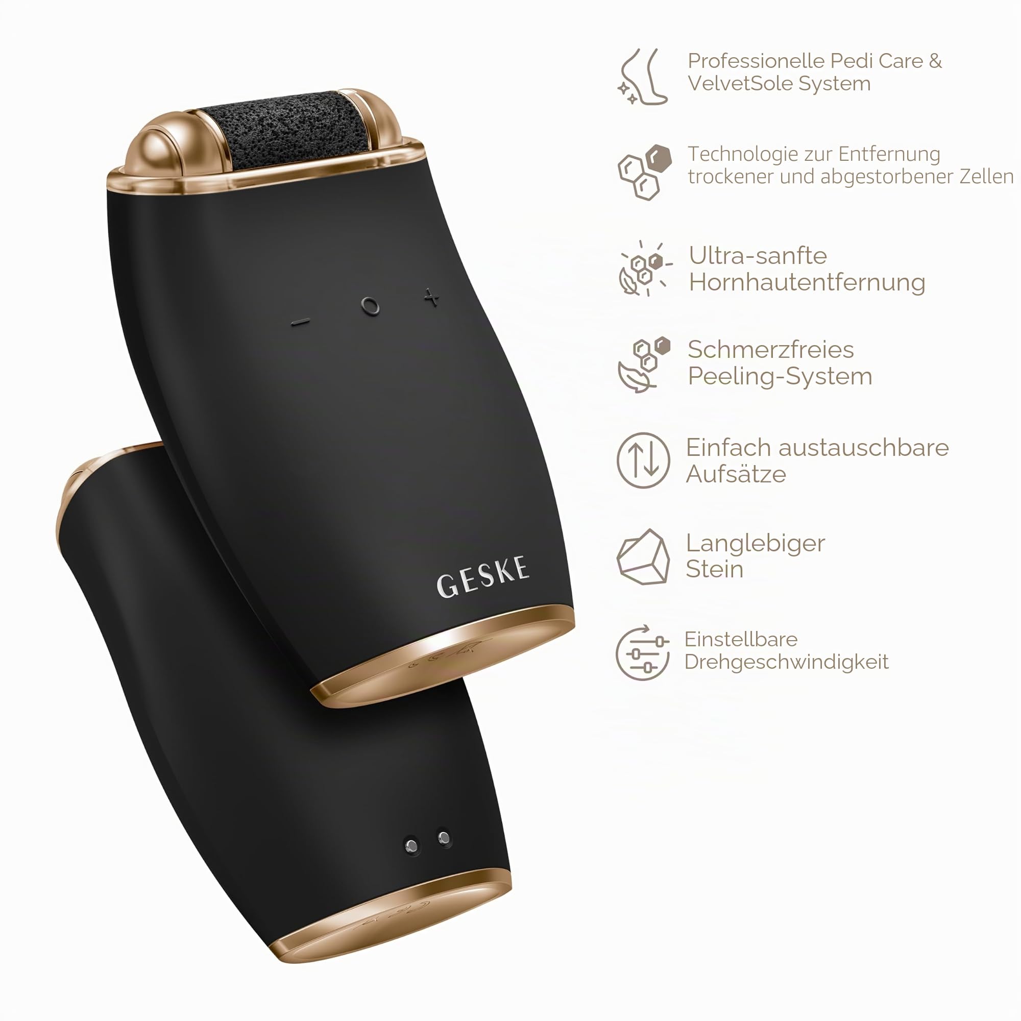 GESKE Electric Pumice Foot Smoothing Roller | 7 in 1 | Elektrische Fußfeile | Bimsstein | Weiche Füße | Effektive Hornhautentfernung | Handliches Design |Für Dein Pediküre-Set
