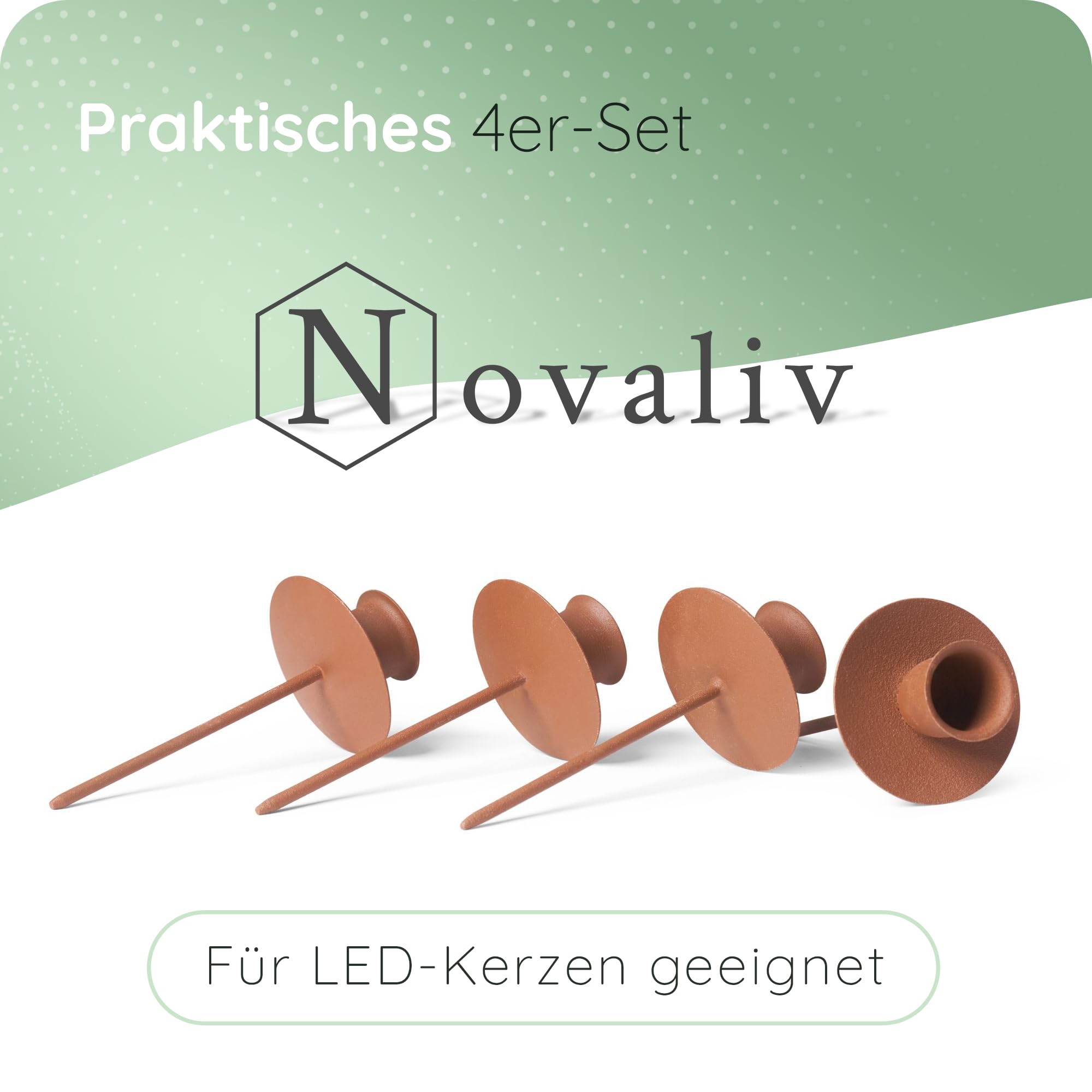 Novaliv 12x Kerzenpin Mit Teller In Rost-Optik – Kerzenhalter Für Stabkerzen Bis 22 Mm – Für Adventskränze Und Deko