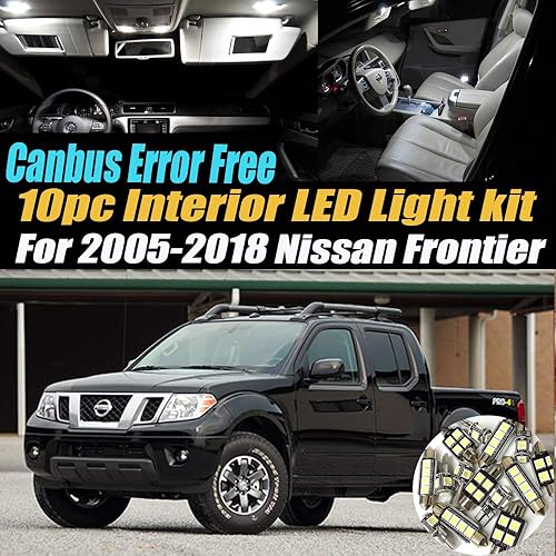 Miniatura 2 de Canbus - Kit de luces LED para interior de automóvil, 10 unidades, sin errores, 6000 K, compatible con Nissan Frontier 2005-2018, equipado con