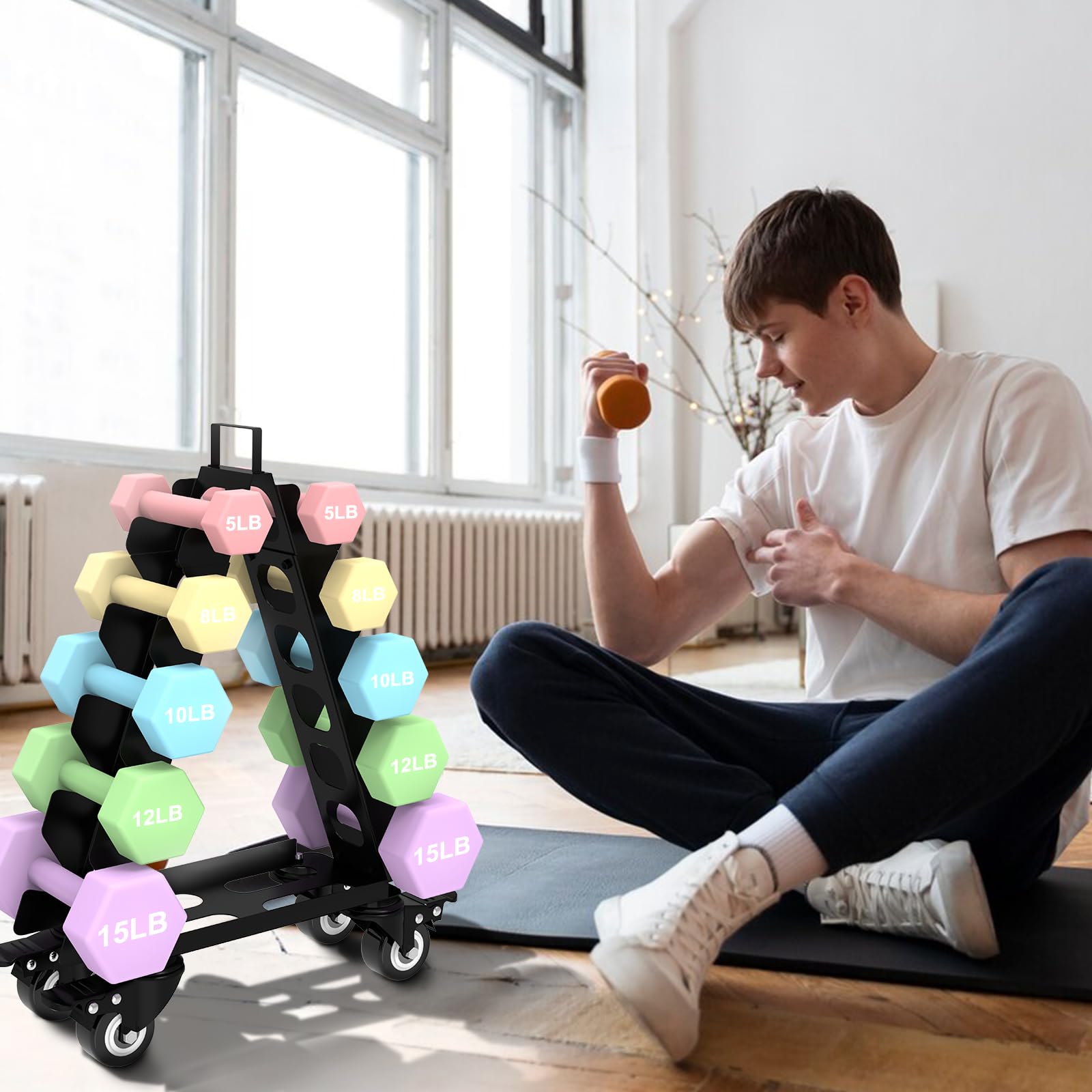 Support d'haltères courts Avec roues-Organiseur de rangement pour haltères - Accessoires de gymnastique - Parfait pour la salle de sport à la maison -Pour enfants/femmes