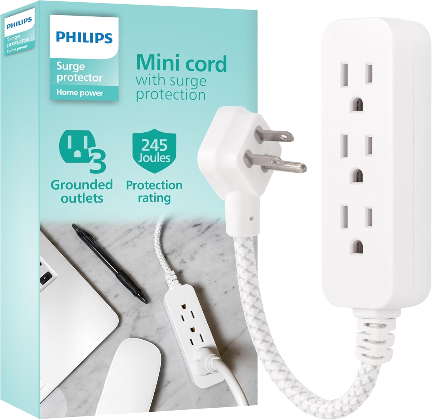 Philips 10 Outlet Power Strip Surge Protector, 2 USB Charging Ports, 6ft Long Power Cord, Flat Plug, Wall Mount, 2880 Joules, ETL Listed, Circuit Breaker, Automatic Shutdown, Black, SPP6710BC/37