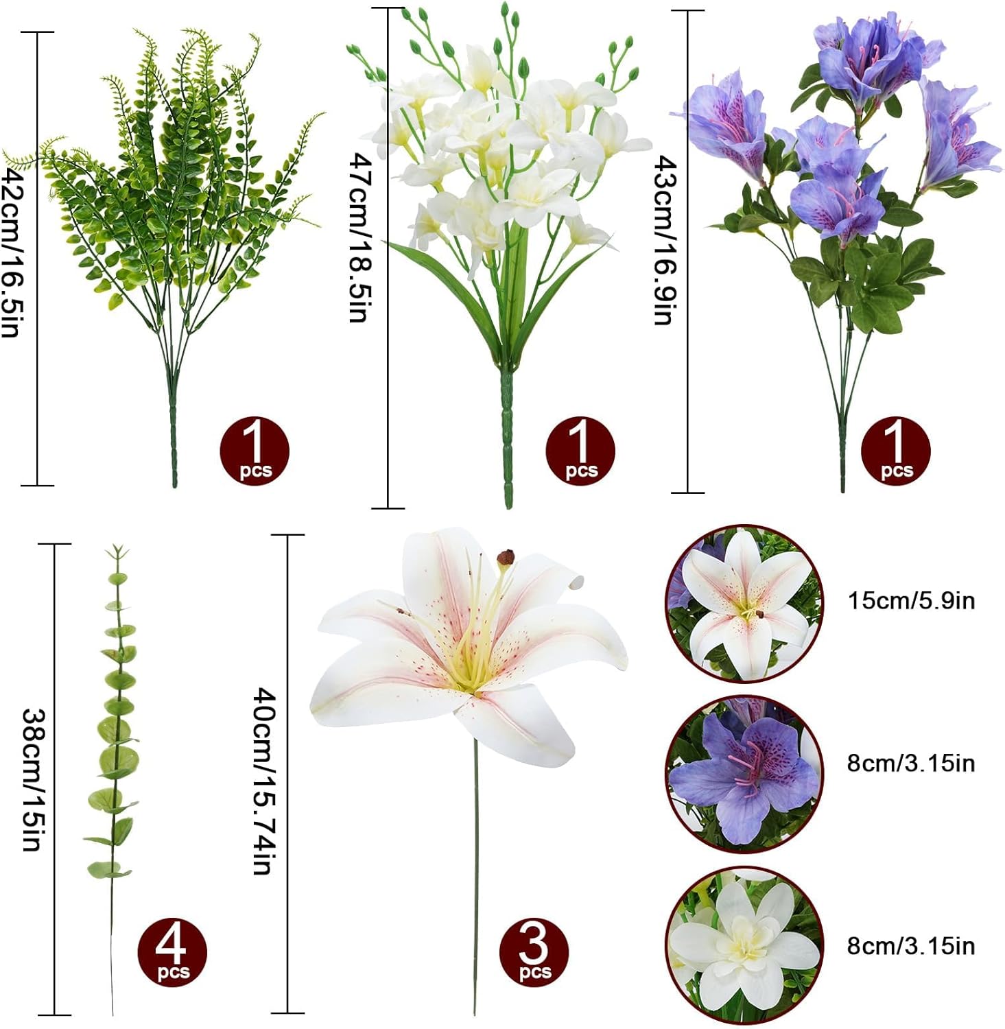 10 PCS Easter Lily Artificial Flowers Artificial Lilies Flowers 18.5" Tiger Lily Faux Flower Mixed Azalea Spring Silk Flowers Fake Lilys for Home Hotel Wedding Party Table Centerpiece Decor