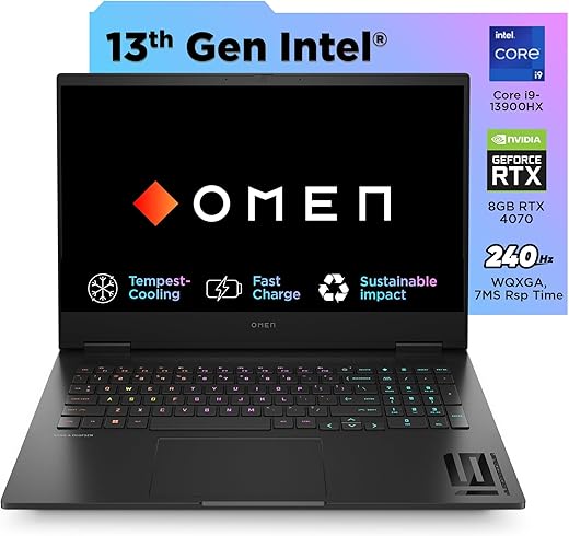 HP OMEN Transcend Laptop 13th Gen Intel® Core™ i9-13900HX, 40.6 cm (16inch) WQXGA (2560 x 1600) Micro-Edge, Anti-Glare(32 GB RAM, 1 TB SSD) NVIDIA®…