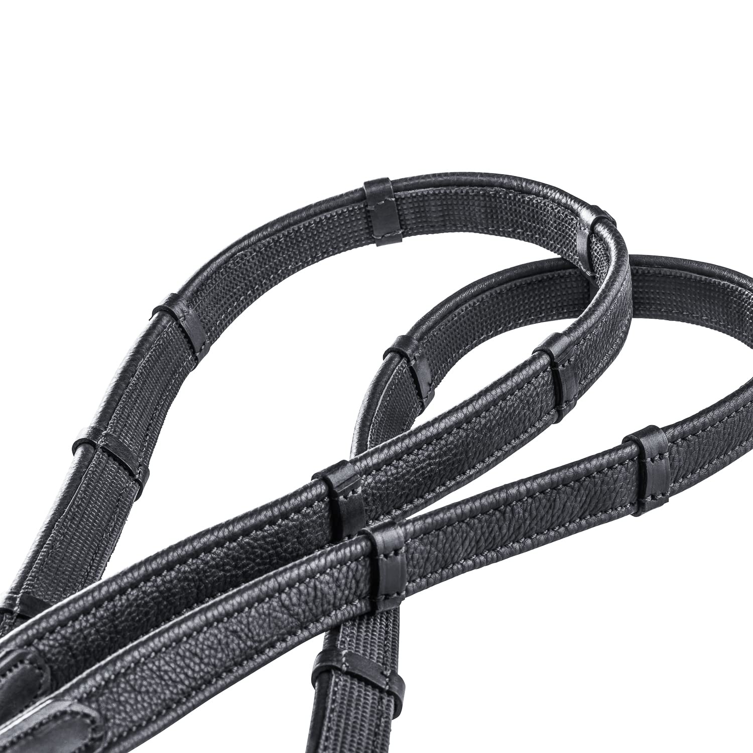 Sunride teilbare Gummizügel mit Stegen für Pferde, aus weichem Echtleder und griffigem Gummi (Pony 255 cm, schwarz)