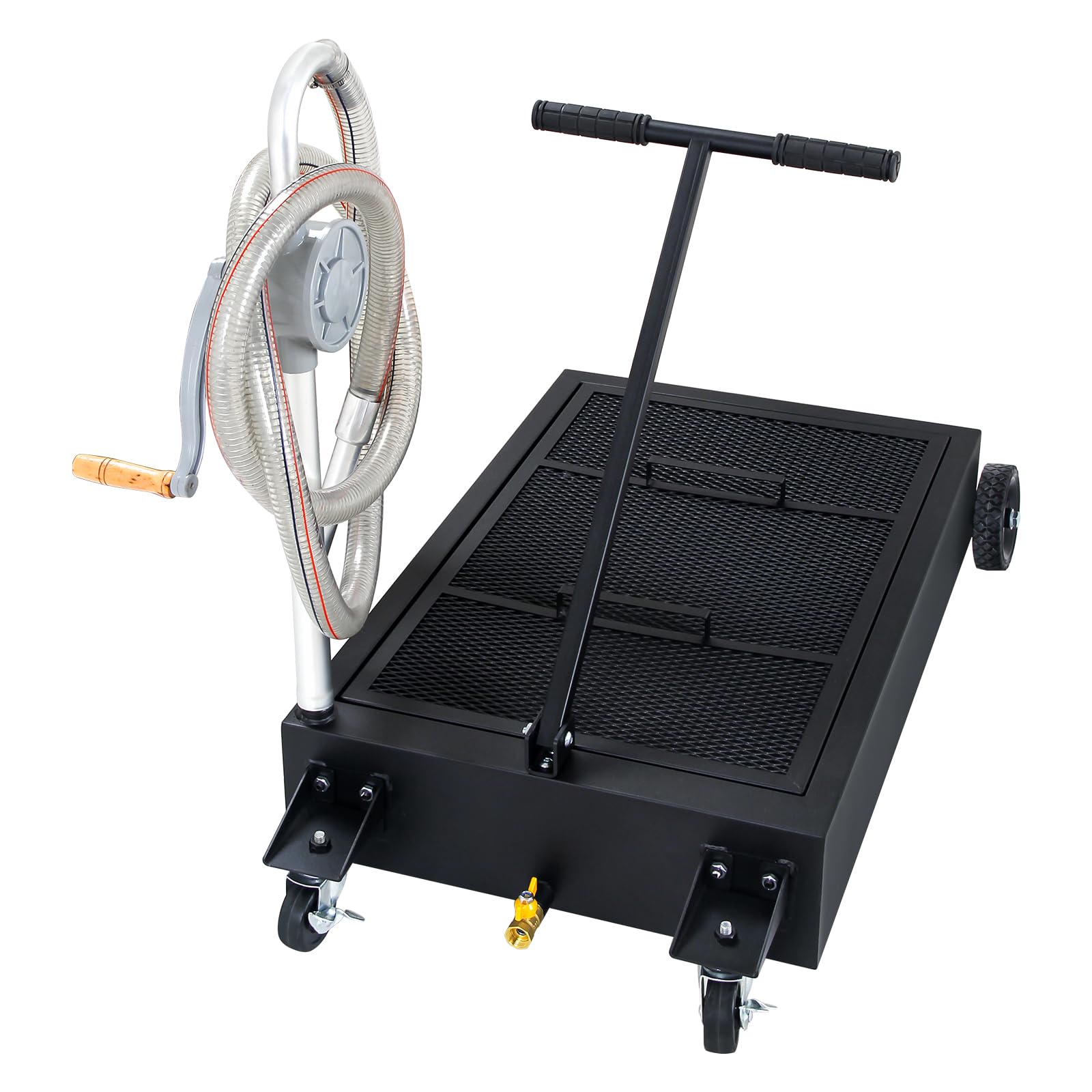 25 Gallon Oil Drain Pan With Pump – Foldable Handle, Swivel Wheels, Hose For Car/Truck Oil Changes