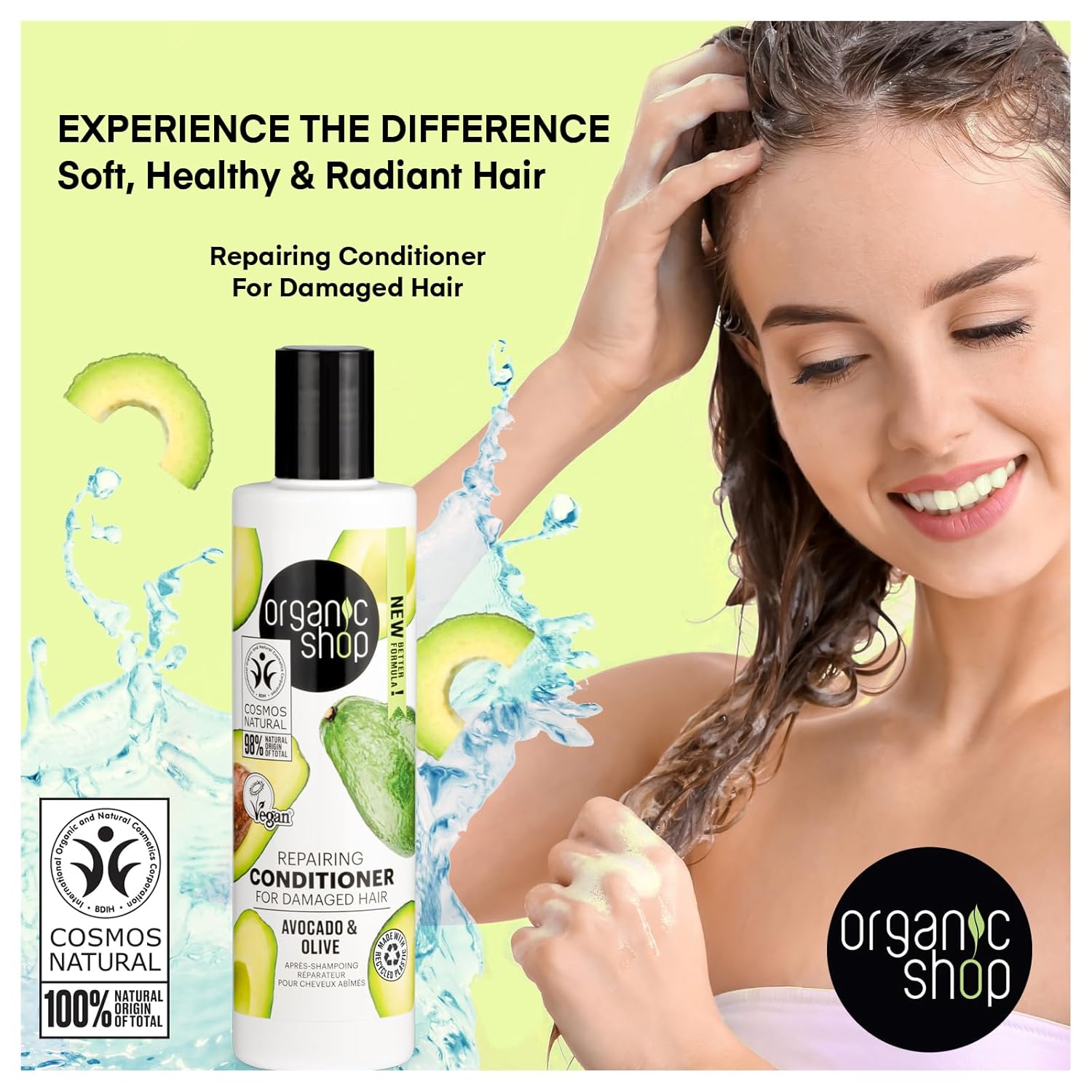 Organic Shop Avocado Repairing Shampoo & Conditioner, Hydrate Moisturizing Restorer, Softens & Deeply Hydrates Dry Damaged Hair, Paraben & Sulfate Free. 100% Vegan. Organic. Pack of 2 - Image 4