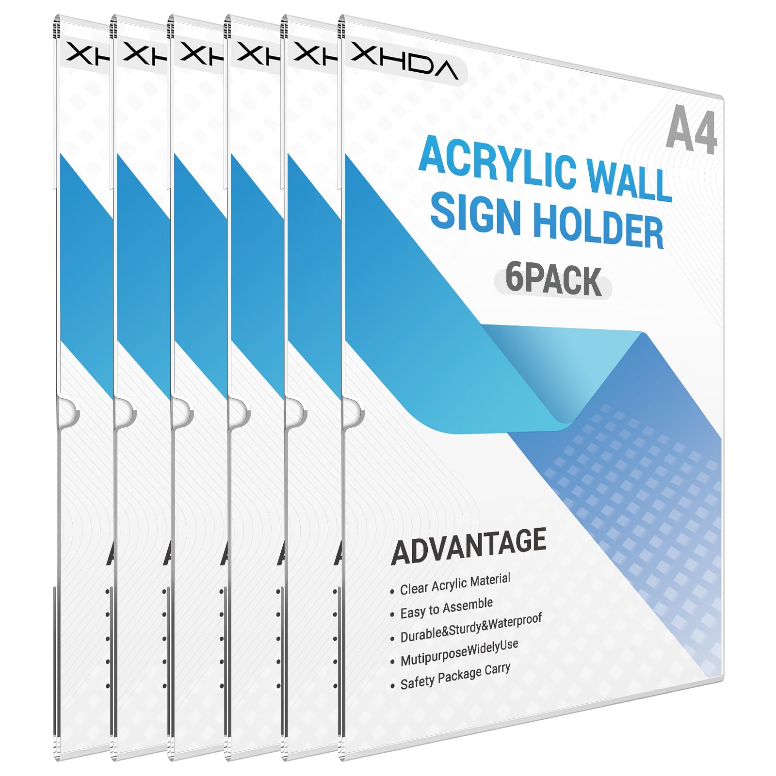 XHDA 6 Pack A4 Acrylic Wall Sign Holders with 3M Tape