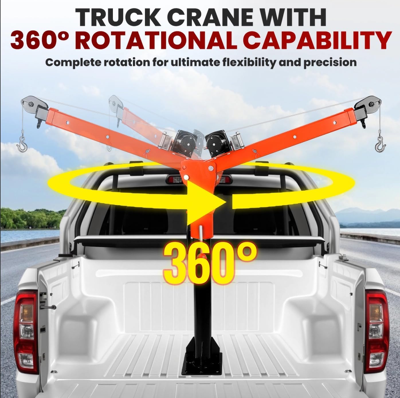 Electric Truck Crane,6000 Lbs Capacity, Truck-Mounted Bed Crane with Electric Winch 10000 lbs 12V,360° Adjustable Boom for Lifting Goods in Workshop Loading Construction, Factory