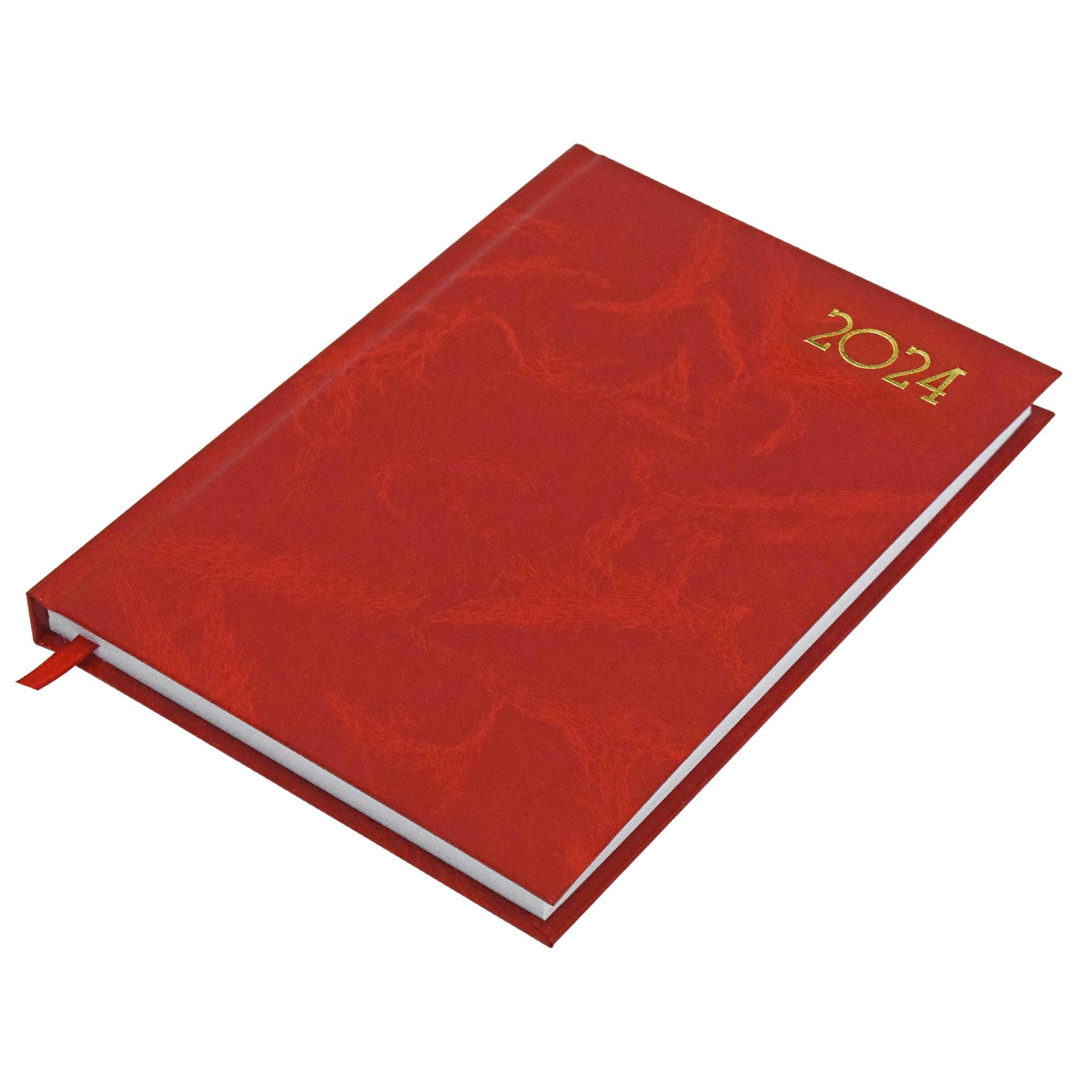 FIS® 2024 A5 Diary, Vinyl Materials, Hard Cover, Saturday & Sunday Combined, A5 Size(148x210mm), English, 60gsm White Paper, Red Color-FSDI90E24RE