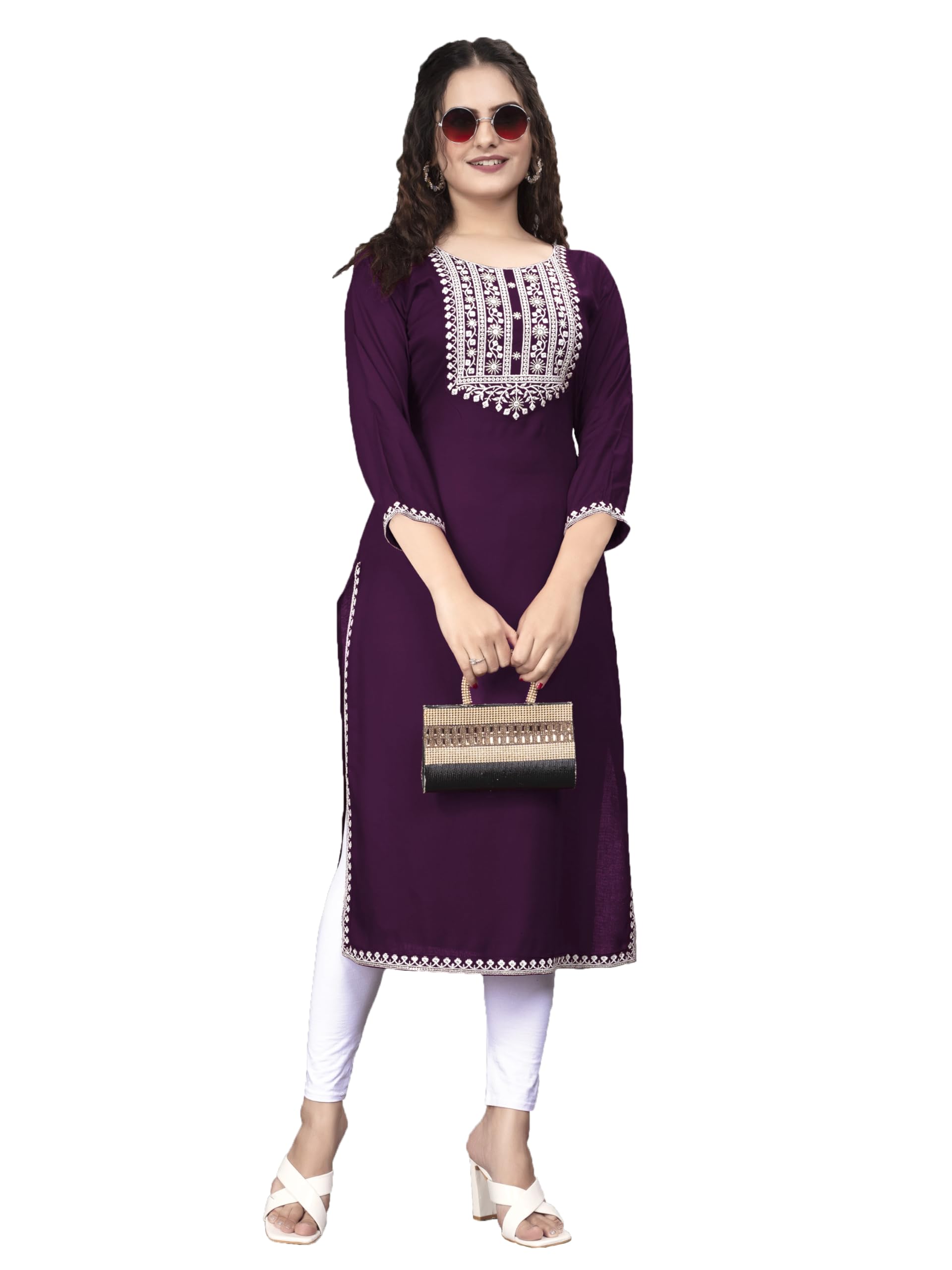 DressBerry Women's Embroidered Viscose Rayon A-line Kurta in neutral