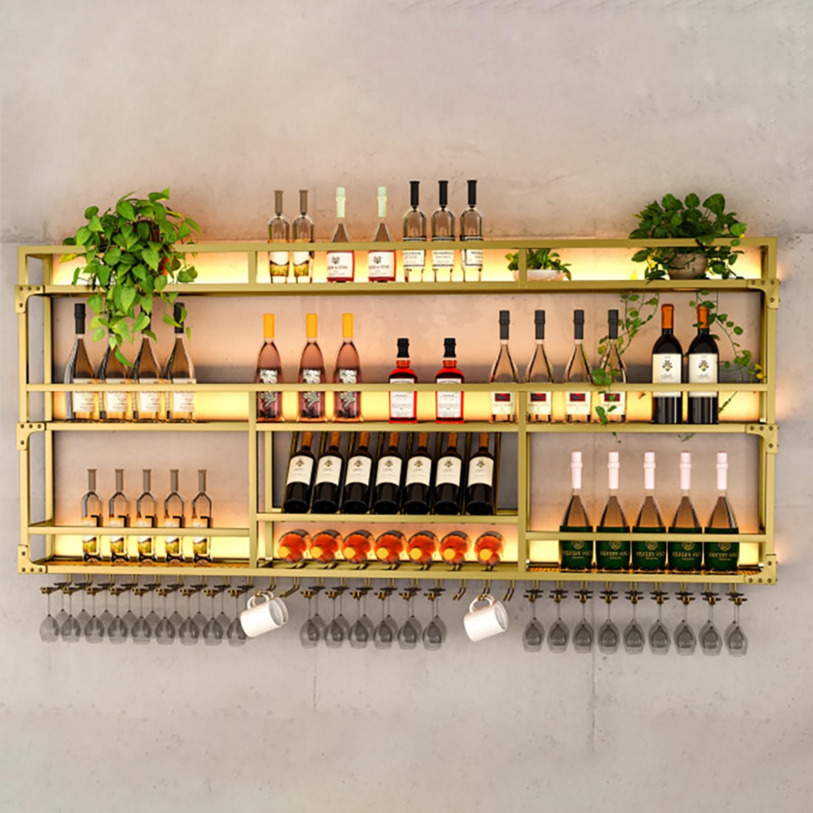 Amazon｜壁掛けアイアンワインラック酒棚 ガラスホルダー付き吊り下げ