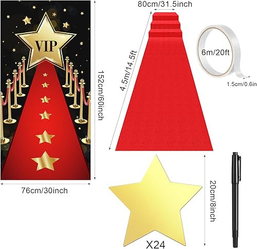 Miniatura 2 de Frienda Alfombra roja para fiesta VIP, cubierta de estrella brillante, accesorio de fiesta, 24 piezas de 8 pulgadas, recortes de papel de estrella