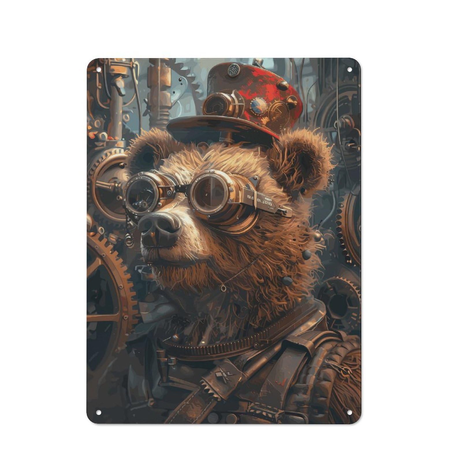 Junmoney Steampunk Bear Animal Metal Wall Sign 40X30cm Featuring For Home Bar Wall, For Themed Interiors In Home Bars And Entertaining Spaces