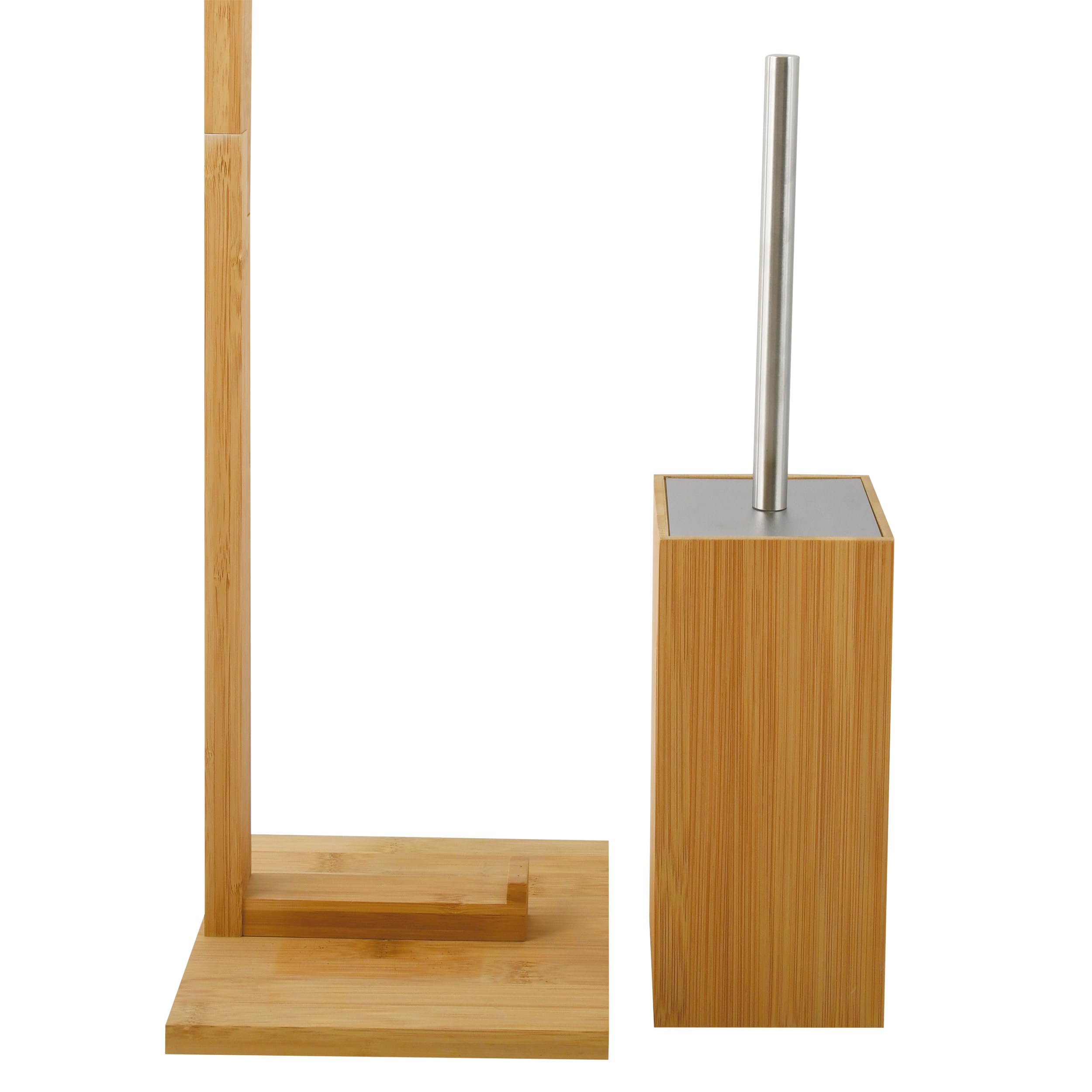 MSV MS540 - Portarrollos y escobilla de baño de bambú, Color Beige