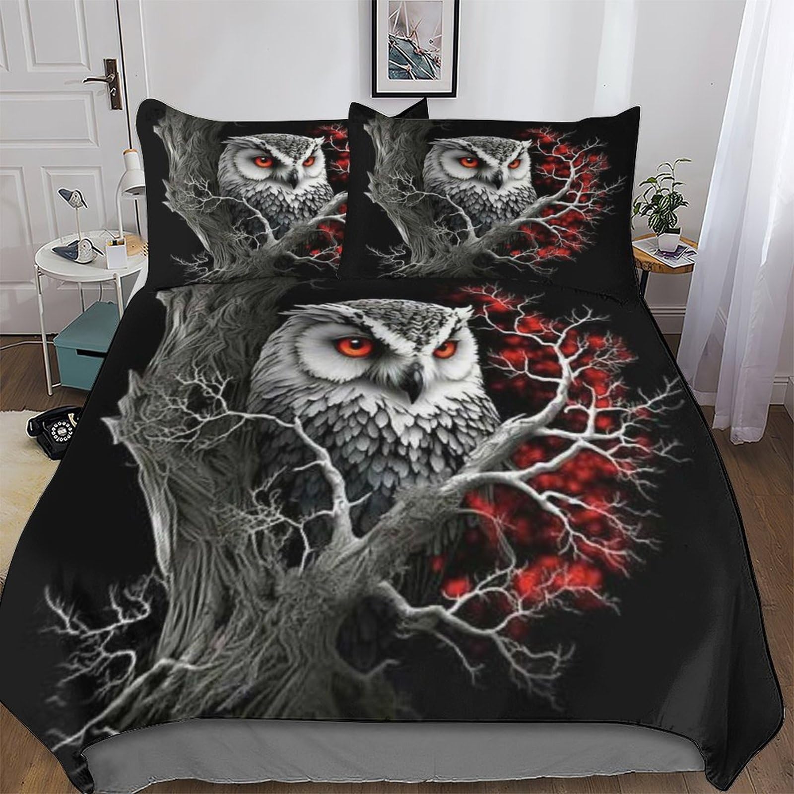 Housse de couette hibou 220x240 parure de lit sans repassage en microfibre respirante contre la chaleur