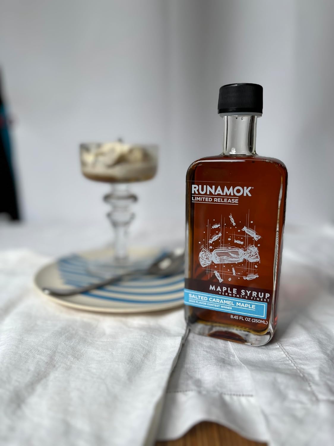 Runamok Maple Salted Caramel Maple Syrup - Authentic & Real Vermont Maple Syrup | Gluten Free & Natural Sweetener | Breakfast, Coffee, Pancakes Maple Syrup | 8.45 Fl Oz (250mL)