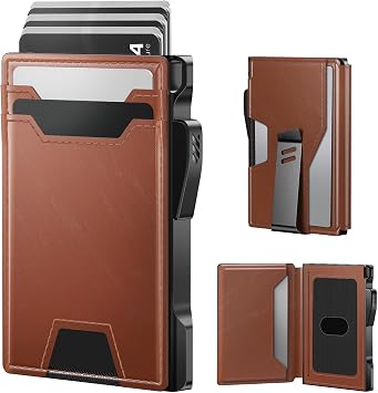 typecase Wallet for Men Rfid-blocking with Money Clip Slim Leather Bifold ID Window Smart Pop Up Card Case Front Pocket Wallet with Gift Box Light Brown