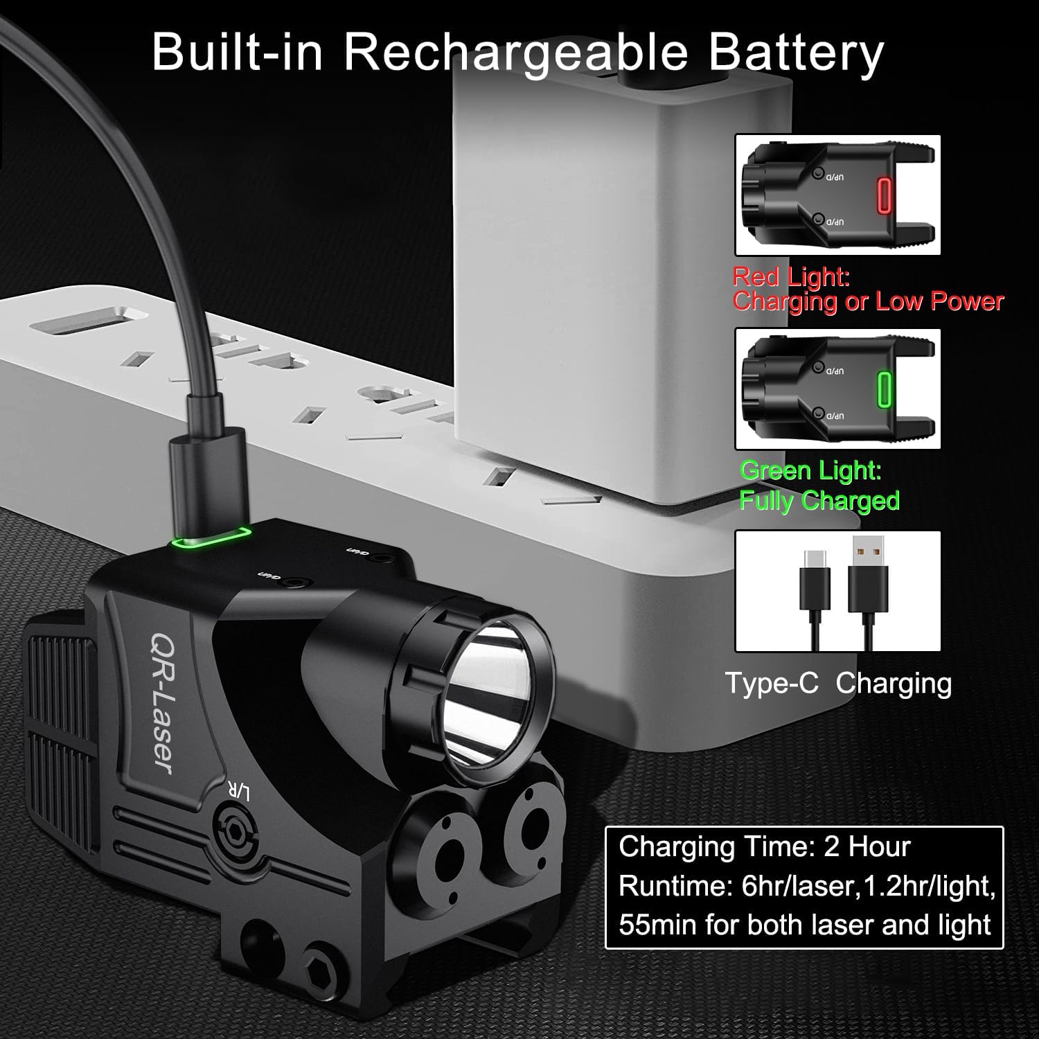 Red Green Purple Blue Laser Light Combo, 800 Lumens Tactical Flashlight Laser Sight, Built-in USB Rechargeable Battery, Adjustable Compact Tactical LED Light Laser Beams