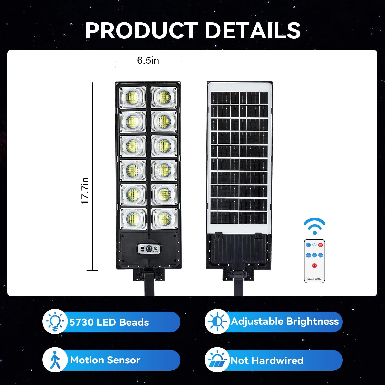 Solar Street Light Outdoor, 13000LM Dusk to Dawn Solar Flood Light with Motion Sensor and Remote, 6500K LED Solar Powered Security Light for Commercial Parking Lot Light, Driveway, Garden