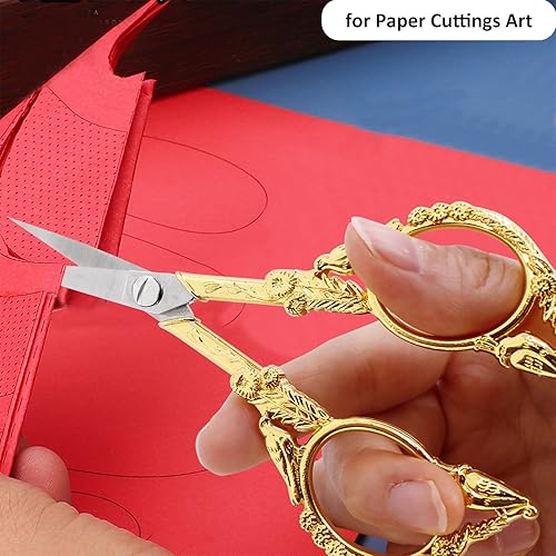 Miniatura 6 de Tijeras de bordado vintage de 4.5 pulgadas con cubierta de cuero Tijeras de estilo europeo Tijeras de acero inoxidable para pájaros Tijeras para