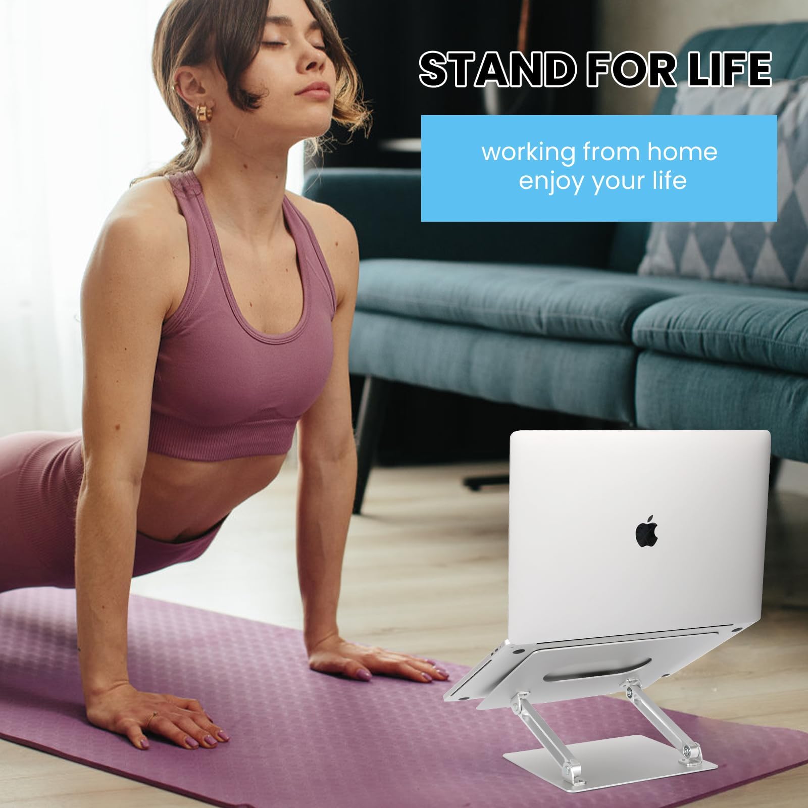 Soporte ergonómico de aluminio para computadora portátil, altura ajustable, elevador plegable para laptop de 10 a 17 pulgadas (plateado)