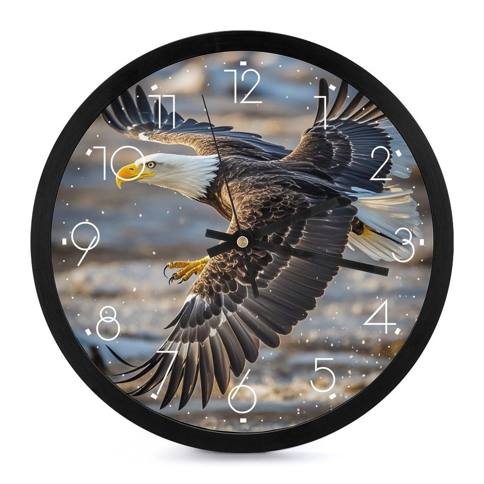 Horloge murale bureau et chambre silencieuse ronde motif pygargue à tête blanche