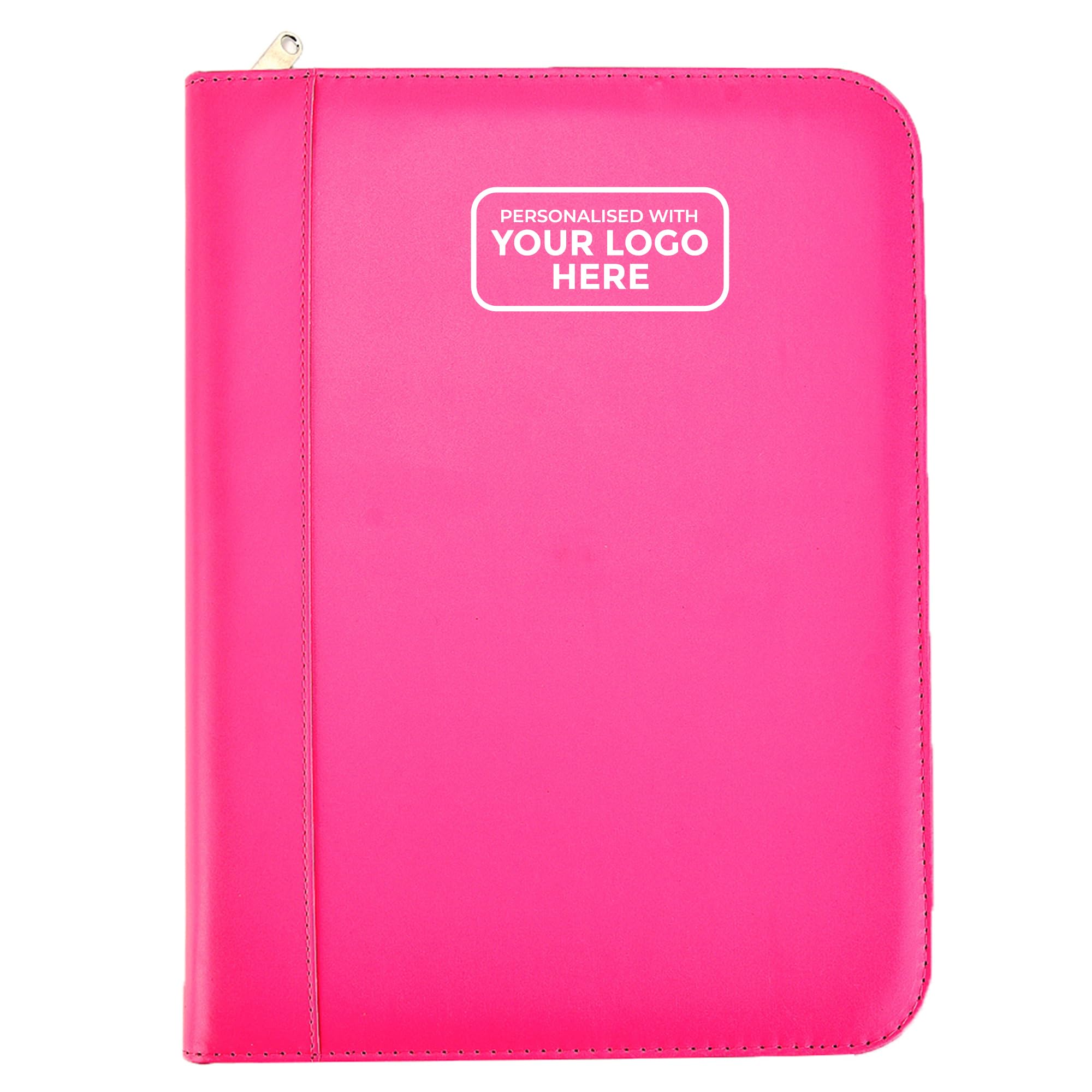 Arpan Personalised Custom Logo A4 Executive Ring Binder Portfolio, Zipped Conference Folder, Document File Folder with Calculator, Punch Pockets, Card & Pen Holders (Pink)