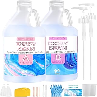 LEEYA Epoxy Resin Crystal Clear Epoxy Resin Kit 1 Gallon, No Yellowing No Bubble Self Leveling Resin Epoxica Easy Mix 1:1, Table Top Epoxy Resin, Coating Casting, Painting, Art Crafts, Jewelry Making