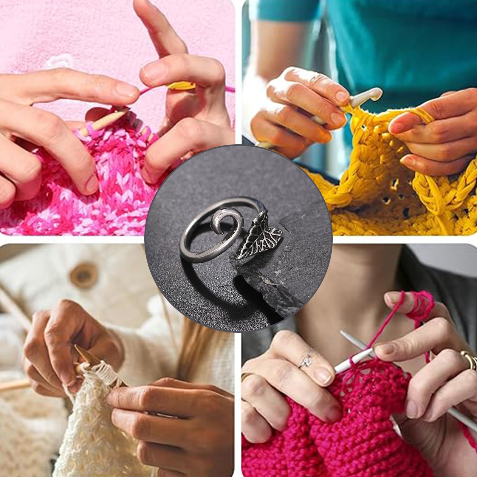 Adjustable Crochet Yarn Tension Ring for Knitting, 2 Pcs Finger Tensioner Loop Cat Peacock Ring