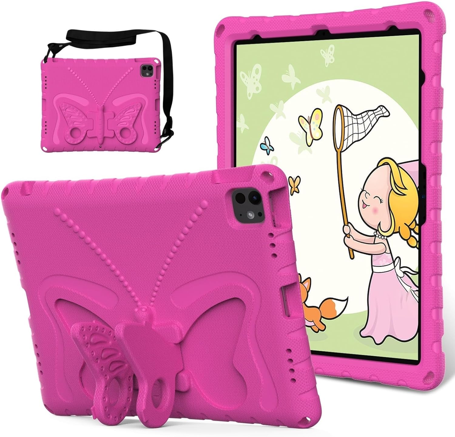 Compatible with iPad Air 13 Inch M3 2025/Air 13" M2 2024 with Shoulder Strap and Stand, Lightweight Shockproof EVA Foam Case for Boys and Girls (Red)