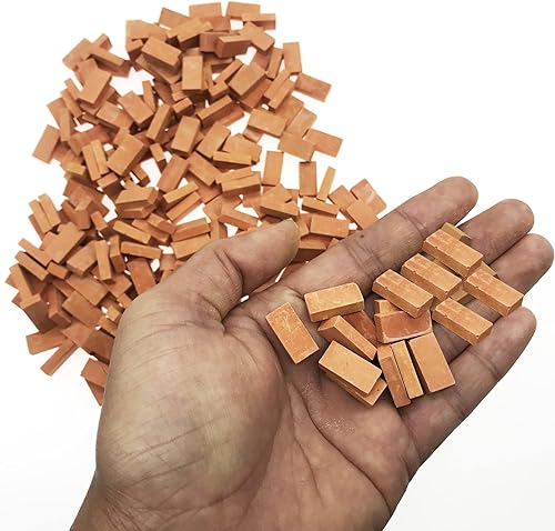 Miniatura 4 de Cayway 400 mini ladrillos de pared rojos, mini ladrillos pequeños con raspador para paisajismo, figura de ladrillos en miniatura, ladrillos falsos