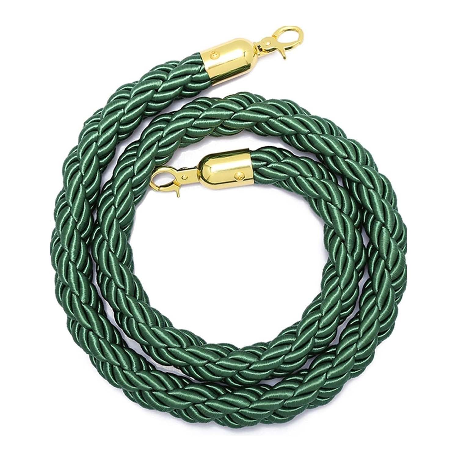 Gakyour Green Queue Barrier Ropes,Crowd Control Stanchion Rope With Gold Hook, Crowd Control Rope,0.9-3.0M Braided Hemp Rope Barrier For Queue Divider, Rope Safety Barrier-||1.7M