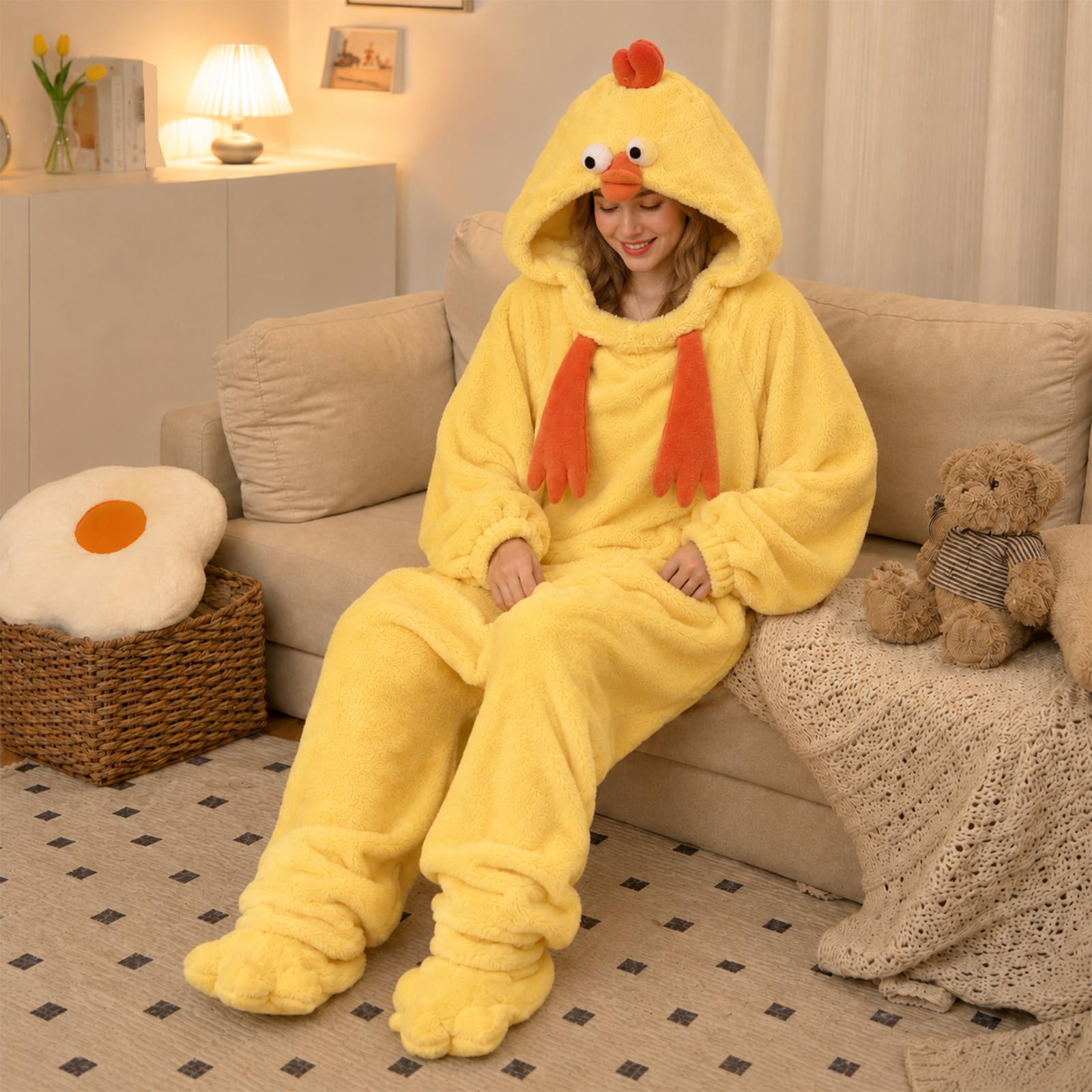 Halloween Einteiler Schlafanzug Damen Kleiner Gelber Küken Nachtwäsche
