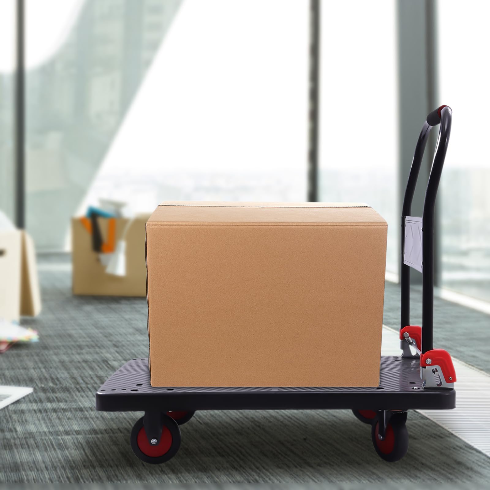 Carro de plataforma plegable, carro de transporte máximo de 400 kg, carro de transporte plegable con ruedas silenciosas y asas, carretilla para uso en el hogar, oficina, TGFYT4534