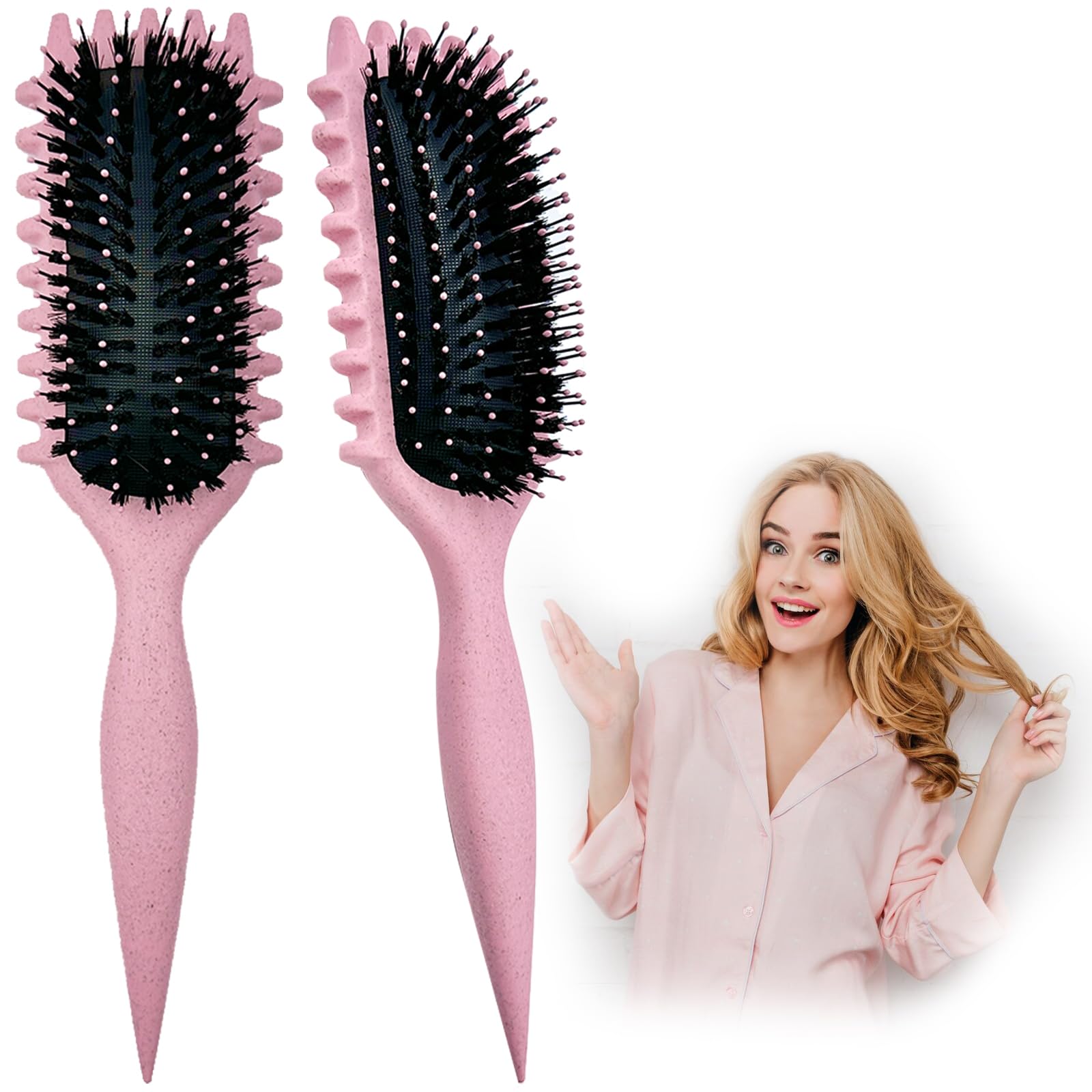 DONGTATA Curl Hair Brush Comb Cepillo de pelo rizado, peine para definir rizos, para desenredar, dar forma y definir rizos, cepillo de pelo de cerdas de jabalí, cepillo de peinado para mujeres y niñas