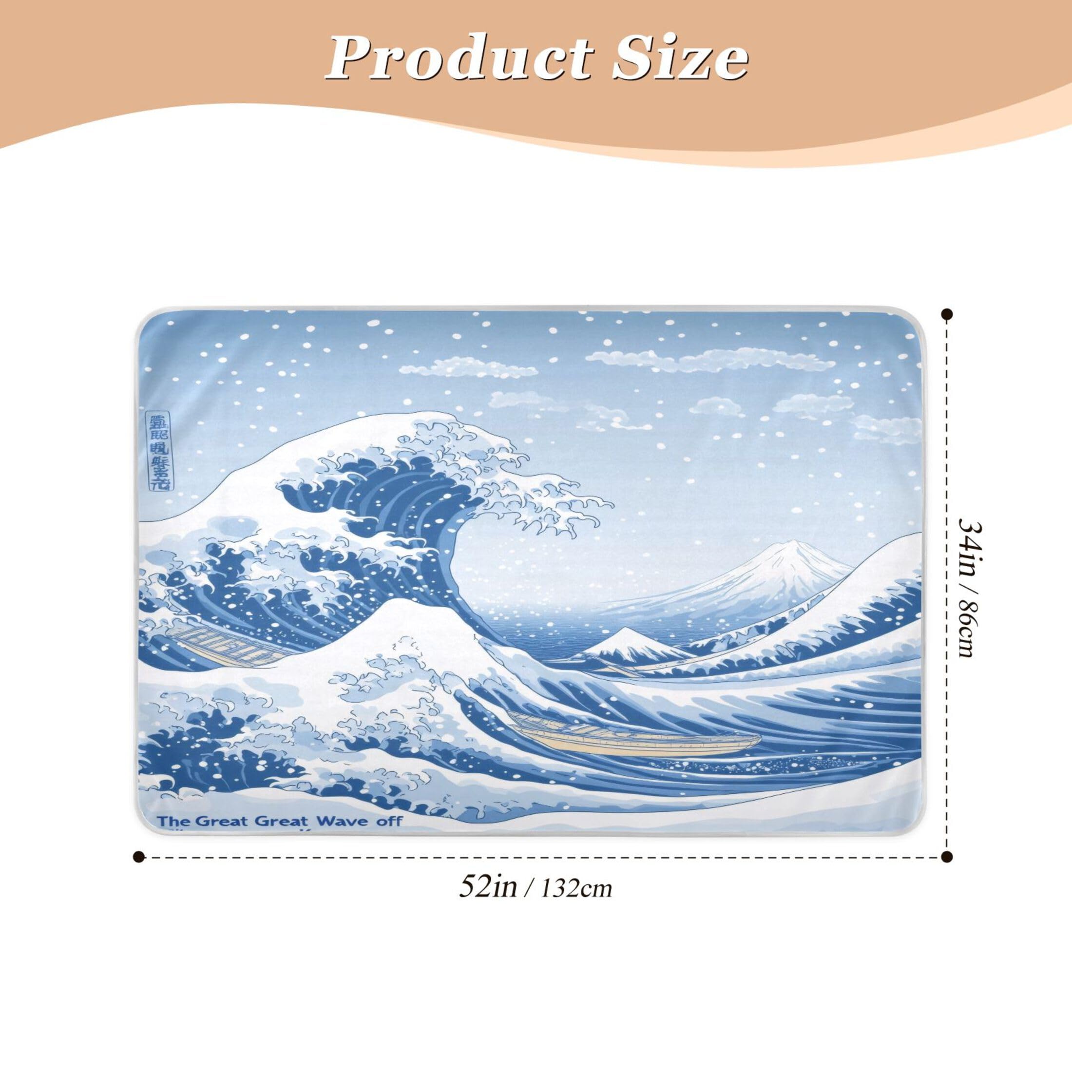 Takiito Japanese Wave Bed Pad Reusable Bed Underpad Washable Waterproof Leak-Proof Quick Dry Incontinence Pee Pad for Toddlers Kids Adults Pets 34x52 in